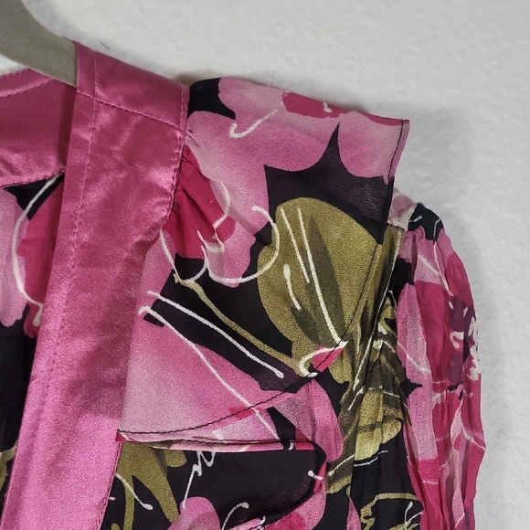 Y2K Sunny Leigh Floral Sheer Button Up Top Size L Fairy Romantic Girly Pink - Picture 9 of 16